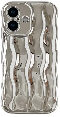 Caseative for iPhone 16 Case,Water Ripple Pattern Curly Wave Frame Soft Phone Case (Silver)