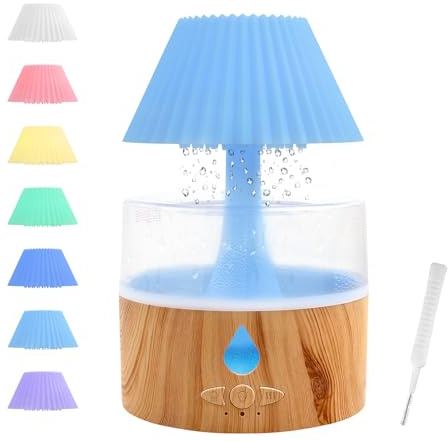 Foyucool Umidificatore a Nuvola di Pioggia, 3 in 1 Umidificatore Ambiente/Diffusore di Oli Essenziali/Luce Notturna a 7 Colori, Simula la Caduta di Gocce di Pioggia, per Dormire, Rilassarsi, Ombrello