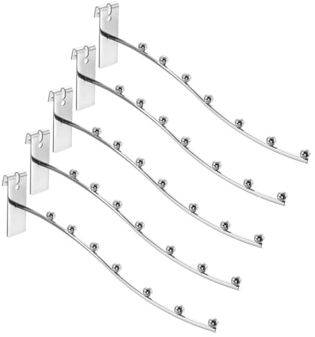 QUARKZMAN 5 Piezas de Ganchos de Cascada de 10 para Rejilla, 7 Perchas de Metal con Bolas, Accesorios de Pared de Rejilla de Alambre para Hogar, Tienda de Ropa, Plata