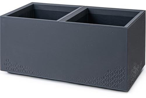 KONZEPT Fioriera grande, per esterni, rettangolare, 40 x 80 x 40 cm, su rotelle, antracite effetto cemento, fioriera in plastica per giardino, balcone e terrazza