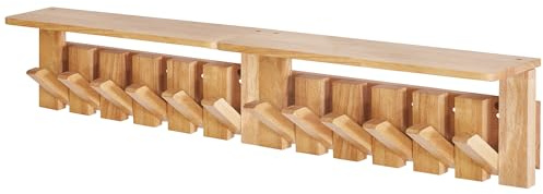 YMYNY Perchero Pared con Estante, Percheros Pared con Ganchos Retráctiles, Perchero Madera Pared para Entrada y Dormitorio para colgar Abrigos, Bufandas, Carteras y Más, Madera Natural, HWS008N-2