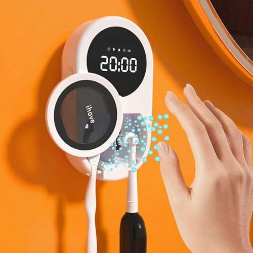 iHave Desinfectante y soporte para cepillos de dientes, soportes para cepillos de dientes UV con iones negativos de 100 m para desinfección de 360°, prevención de moho y eliminación de olores, soporte