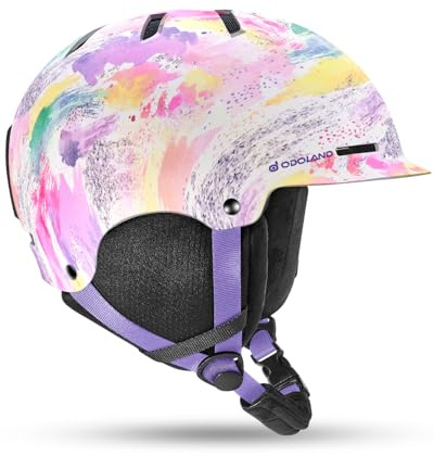 Odoland Adult Ski Helmet for Men & Women - Snowboard Helmet with Adjustable Dial Fit System, ASTM Safety Certified, Goggles Compatible for Skiing, Snowboarding, Oil Painting Purple, M