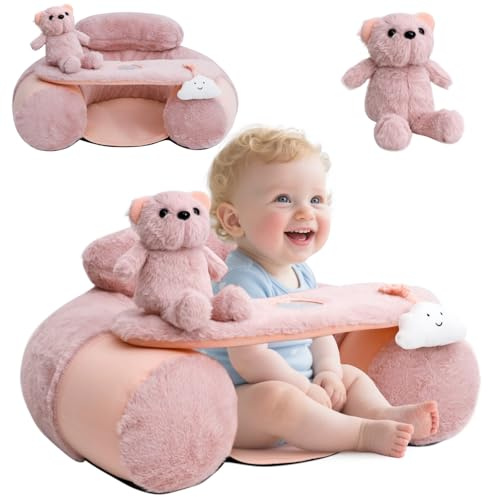 KAKIBLIN Baby Sit Me Up Seat, Inflatable Baby Seat with Cover for Babies 3-36 Months,Portable,Inflatable Sit & Play Floor Seats for Sitting Up (Pink)