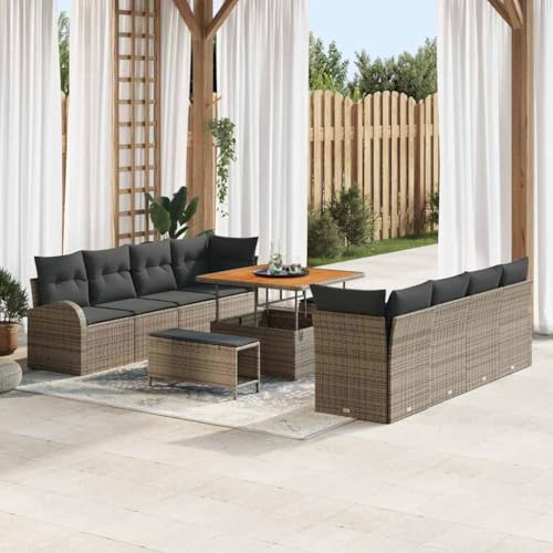Qnhdfrt Ensemble de 4 meubles d'extérieur modernes en polyrotin avec coussins pour terrasse, balcon, jardin - Gris