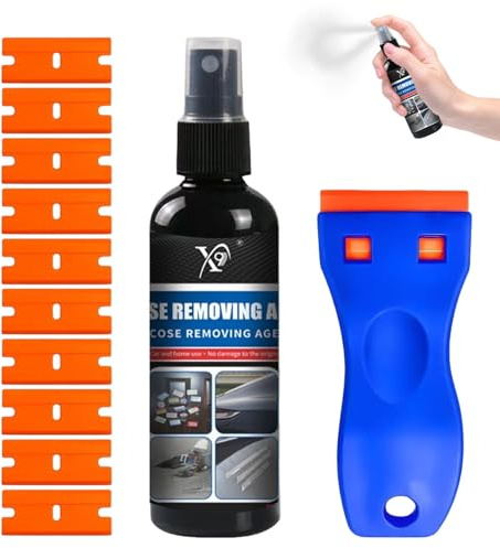 Quita Pegamento Adhesivo, Disolvente Pegamento con espátula, removedor de pegatinas para ventanas y coches, elimina eficazmente pegatinas y etiquetas de las superficies