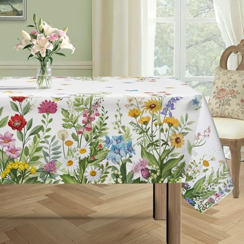hometrixx Wildflower Leaves Washable Rectangle Table Cloth Cover 60x84inch