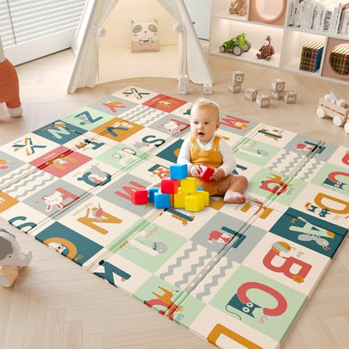Dripex Krabbelmatte Baby Faltbar 150x180x1 cm Kinder Spielmatte BPA-frei | Groß Spieldecke Rutschfeste Krabbeldecke Wendbar Tragbar & Wasserdicht für Kinderzimmer Wohnzimmer (ab 0 Monate)
