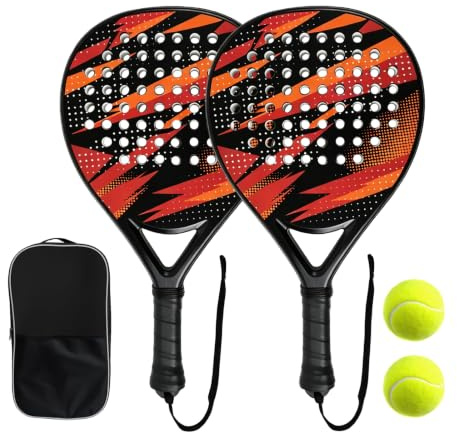 Pack Padel Débutant Fibre de Carbone 2 Raquettes 2 Balles + Sac Transport | Raquettes Légères Maniables Âme EVA Match Amical Loisir Club Cadeau Sport Unisex Sac Portage Inclus