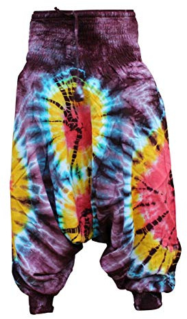 SHOPOHOLIC FASHION Pantalon coloré Tie Dye Baggy Harem, Vêtements Hippies Coupe Ample Boho Brighter, Jaune Mix