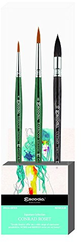 ESCODA Set 3 Aquarellpinsel - Nr. 4, Nr. 8 Rund Spitz, Nr. 10 Französischer Aquarellpinsel Kunsthaar Set Conrad Roset Serie Barroco Último Profesionell Handgefertigt in Barcelona.