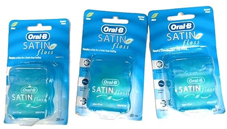 3 x Wide Satin Floss, 25m Dental Waxed Mint Floss Oral Care Clean Fresh Teeth
