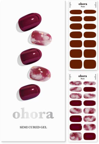 ohora Semi Cured Gel Nail Strips (N Mulberry) - Works with Any UV Nail Lamps, Salon-Quality, Long Lasting, Easy to Apply & Remove - Includes 2 Prep Pads, Nail File & Wooden Stick