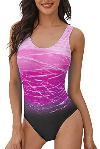 heekpek Trajes de Baño una Pieza Bañadores Mujer Chaleco Estilo Gradiente de Color Cintura Alta Slim Fit Bañador Deportivo Mujer, Gradiente Morado, XXL