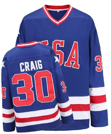YWIES Hockey Jersey of USA 1980 Olympic Team Jerseys #30 Jim Craig Stitched Letters and Numbers Blue S-XXXL