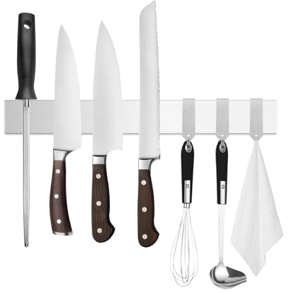 Tysonir 16 Inch Stainless Steel Magnetic Knife Holder for Wall, Strong and Secure Magnetic Knife Rack for Metal Kitchen Utensils, Wall or Fridge Holder Tool Holder,Silver