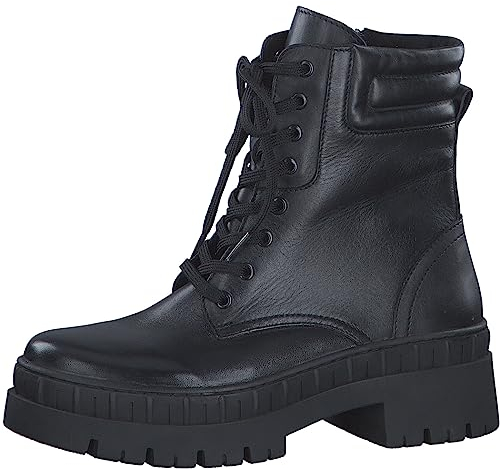 MARCO TOZZI Damen Stiefeletten zum Schnüren aus Leder Plateau, Schwarz (Black), 39