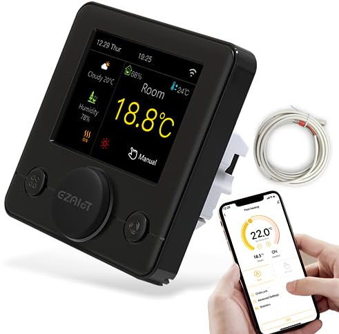ezAIoT IPS WiFi Thermostat -Fußbodenheizung -Elektro-/Folien-/Mattenkabelheizung -Luftfeuchtigkeit -Programmierbar -Smart Controller - Sprachsteuerung.