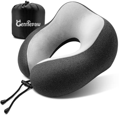 Gentlepaw Nackenhörnchen, Nackenkissen Kinder für Reise in Flugzeug, Auto, Zug, Memory Foam Reisekissen Erwachsene, U-förmiges Kissen mit niedlichem Tiermotiv, Kopfkissen Abnehmbarer (Schwarz)