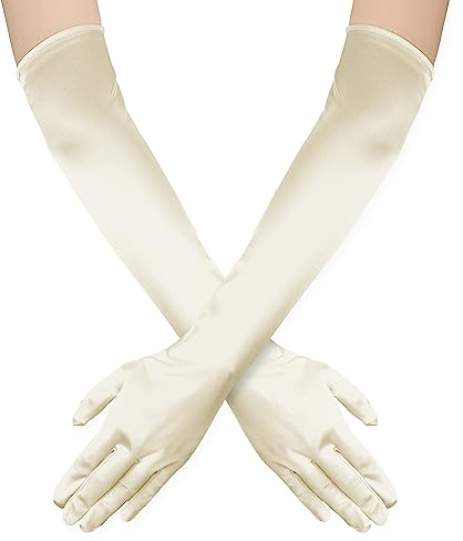 Långa Handskar Dam, 52cm Långa Satinhandskar Stretchiga 1920 Handskar Operahandskar Handvård Fuktgivande Handskar för Kvinnor Tjejer Festdans På Kvällen