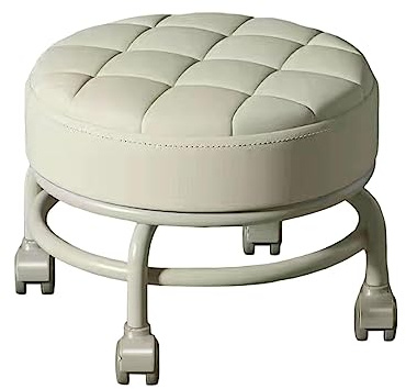 Colcolo Rolling Stool with Wheels, PU Leather Seat, Memory Foam, Beige