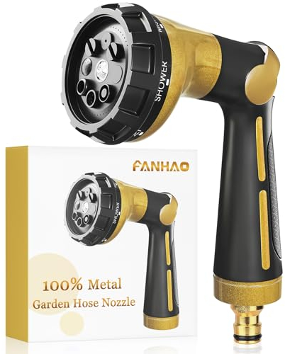 FANHAO Gartenschlauch Spritze 100% Metall,Gartenbrause mit 8 Sprühmustern,Hochdrucksprühdüse,Daumensteuerung,Ein/Aus-Ventil für Rasen-und Pflanzenbewässerung,Auto-und Haustierwäsche