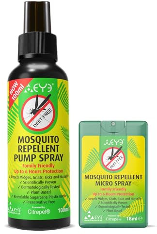 THEYE Mosquito Repellent Spray & Micro Spray Pack - 100% Natural Insect Repellent Spray (Deet Free), No Preservatives or Other Harmful Chemicals - Pump Spray 100ml + Micro Spray 18ml