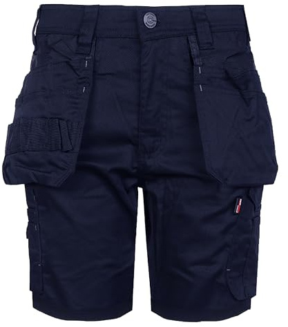 TuffStuff - Proflex Work Shorts, 38 Waist (Navy) - Slim Fit, 8 Inseam, Stretch Fabric, Triple-Stitched, Reinforced Tool Pockets, YKK Zip - Durable Easy Care Summer Workwear - Functional Design
