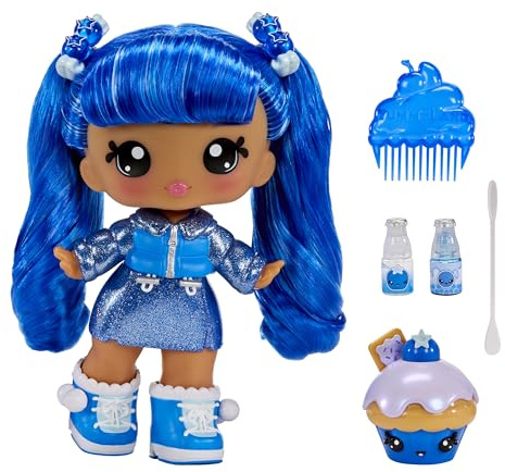 MGA Entertainment YUMMILAND Large Doll and Num Nom Lipgloss Pet - Rory Blueberry e Goodie - Bambola profumata con kit di lucidalabbra fai da te - Età 4+