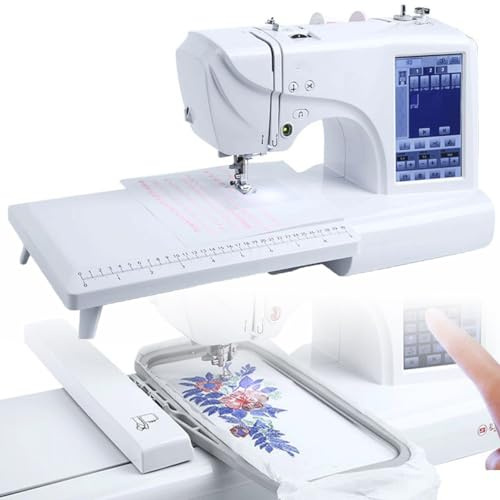 LBLFEBD Machine à Coudre Automatique Machine à Broder électrique 158 conceptions intégrées avec Une Zone de Broderie 4 x 9,2 et Un écran Tactile LCD, 210 Lettres intégrées et 30 Bordures de Motif