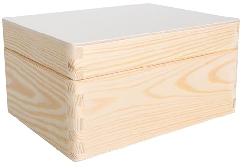 Creative Deco Grande Scatola in Legno con Coperchio | 19,5 x 15 x 10 cm (+/- 1) | Conteniore per Documenti Attrezzi Portaoggetti Portagiochi Non Verniciato Da Decorare | Rudivo e non Levigato