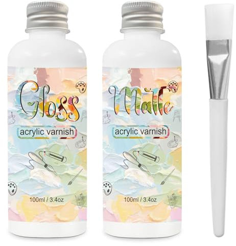 Firnis für Acrylfarben,2 x 100ml Acryllack Transparent, Klarlack für Acrylfarben Verhindert das Vergilben, Reißen und Abstauben von Farben und erhält die Farbe dauerhaft (Gloss+Matte)