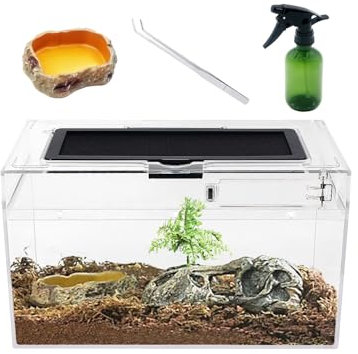 Mini Reptil Terrarium Set,12 x 7 x 6 niedriges Reptilienbecken mit voller Sicht optisch ansprechend, für Insekt, Fisch, Tarantel, Einsiedlerkrebs, Springspinne, Leguan, Schildkröte, Leopard Gecko