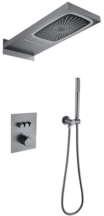 SWHC Colonne de Douche Bifonctionnel Douche Encastrable LED Colonne de Douche Encastrable Ensemble de Douche avec Pommeau de Douche, Douchette, Caché Eau Chaude et Froide