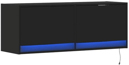 vidaXL Mobile TV a Parete con Luci LED Nero 100x31x35 cm, mobile TV sospeso a parete, unità TV sospesa