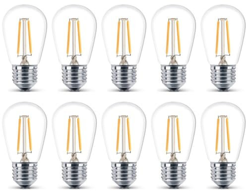 Leo's Light LED S14 2W Birnen Filamentstil Glühbirne, 200LM E27 2700K Warmweiß Klar Glas LED lampe Ersatzlampen für Lichterkette, Kronleuchter, Nachttischlampe -10 Stück