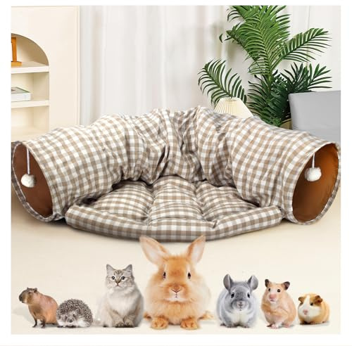 WEEKSUN Lit Pliable pour Tunnel Lapin, Jouets pour Lapin avec Tapis Amovible, Maisons de Cochons d'Inde et Cachettes, pour Chats, Chatons, Lapins, Cochons d'Inde