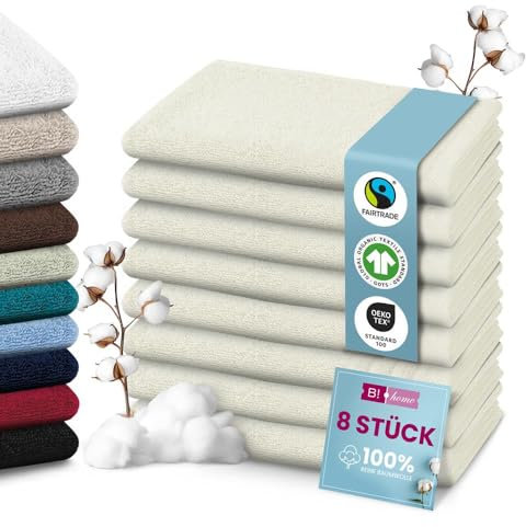 B!HOME 4er Set Premium Gästehandtücher [100% Baumwolle] 30x50 cm, Creme/Handtücher Weich, Saugstark & Pflegeleicht/Waschlappen Perfekt für Bad, Gäste & Reisen