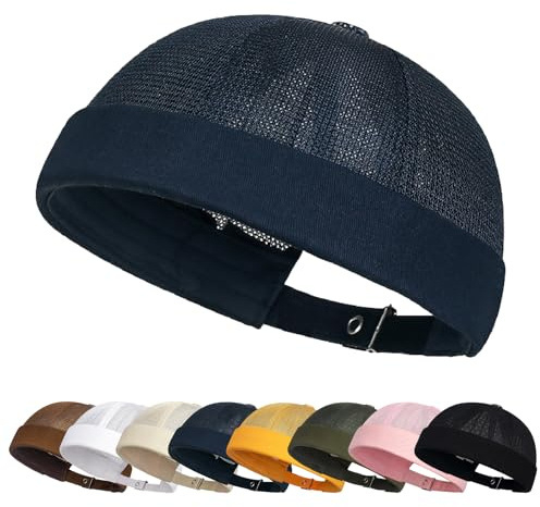 Enwokran Docker-keps, justerbar sjömansmössa, UV-skydd, dockermössa, sommar, hamnmössa, fiskemössa, unisex, maskkant, utan bräm, rullkrage, hamnbeanie, mössa, marinblå, one size