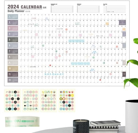 Yumneo 365 dagskalender 2024 väggaffisch | Väggkalender 12 månader - Väggkalender, Affischkalendrar, 2024 årlig planerare, jan 2024 - dec 2024
