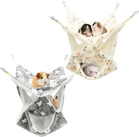 2 Pcs Pet Cage Hammock 3-Layer Hamster Hanging Bed Flannel Glider Cage Chinchilla Swing Nest Guinea Pig Nap Sack Warm Ferrets Hideout Accessories Toy for Small Animals Rat Rabbit Squirrel
