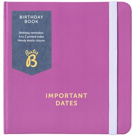 Busy B Birthday Log Book - Pink Cover - Small & Compact Design, Birthday Reminders, Ordered by Month for Easy Reference, Space for Multiple Birthdays Per Date & Elastic Closure Band