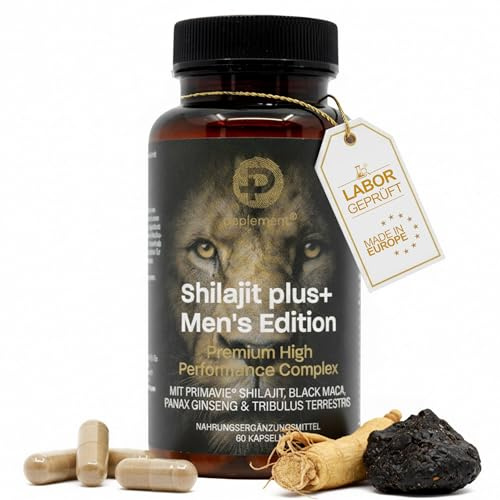 Peplement Shilajit Kapseln plus+ Men's Edition — Shilajit für Männer Komplex Premium High Performance mit PrimaVie® — Maca Schwarz, Tribulus, Panax Ginseng — Vegan Nahrungsergänzungsmittel Männer