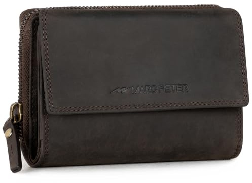 Marc Peter® Rosie Damen Geldbeutel Leder RFID Geldbörse Groß Vintage Portemonnaie für Damen Ledergeldbörse mit Reißverschluss in Geschenkbox Echtleder Vintage Kohle
