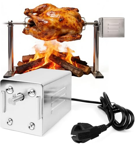 220V Motor de Asador de Pollos Giratorio, Motor para Parrilla Barbacoa Acero Inoxidable Portátil, Capacidad de 30 kg, Ideal para Barbacoas al Aire Libre, BBQ, Reuniones Familiares, Picnics y Camping