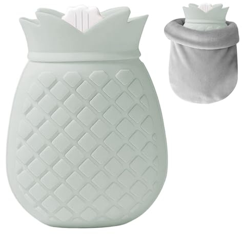 Borsa dell'acqua calda piccola, mini borsa dell'acqua calda, 350 ml piccola con copertura morbida rimovibile e lavabile per alleviare il dolore, schiena, collo, grigio-verde, con copertura
