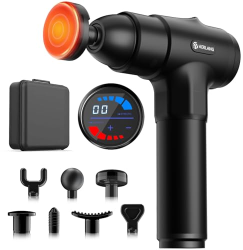 Pistola de masaje muscular,massage gun, 7 cabezas y pantalla LED, masajeador profesional, masaje profundo de 20 velocidades para masaje de espalda, hombros y piernas, regalo adecuado