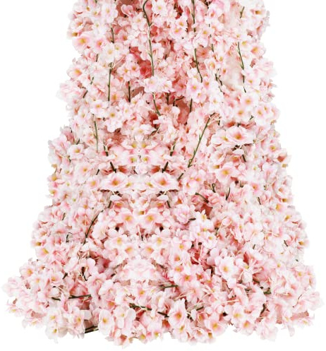 Sunm Boutique Paquete de 4 guirnaldas de Flores de Cerezo de 23.6 pies, Guirnalda de Vid Colgante de Seda Sakura para decoración de Bodas y Fiestas, Color Rosa