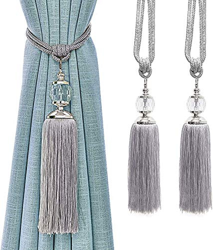 Gardinbindningar rep tofs knytband gardin hållare silver för draperier dekorativt draperi kristall bakstycke knytband handgjord gardinhållare 2-pack