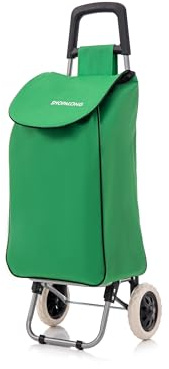 Large Lightweight Shopping Trolley, Hard Wearing With Wheels Foldable Rolling Push Trolly, Grocery Cart Bag Flat-Pack Easy Storage 1.28kg 37Litre